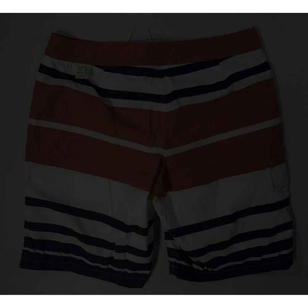 J.Crew Long Board Shorts Mens 31 Red White Navy Striped Swim Trunks‎ 9